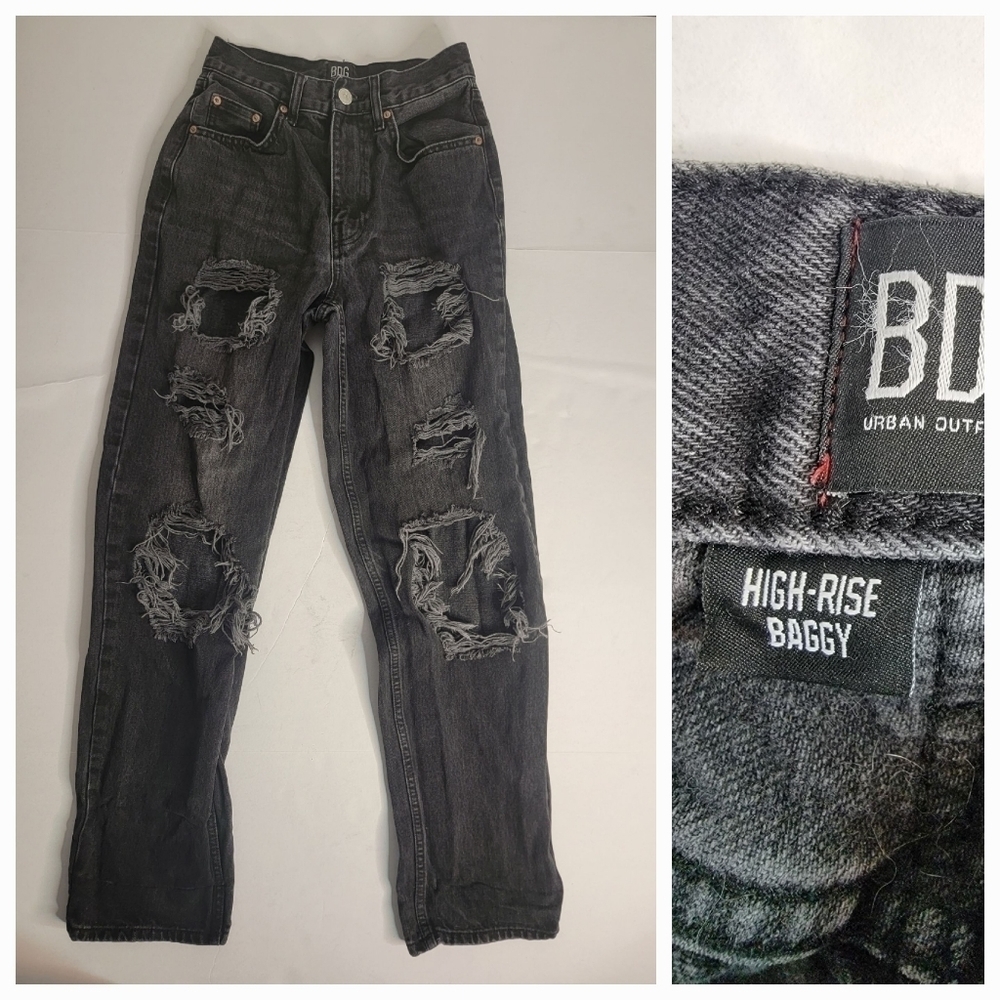 BDG Sz 26 Jeans High Rise Baggy Distressed Relaxed Chacoal Gray Y2K 90s
